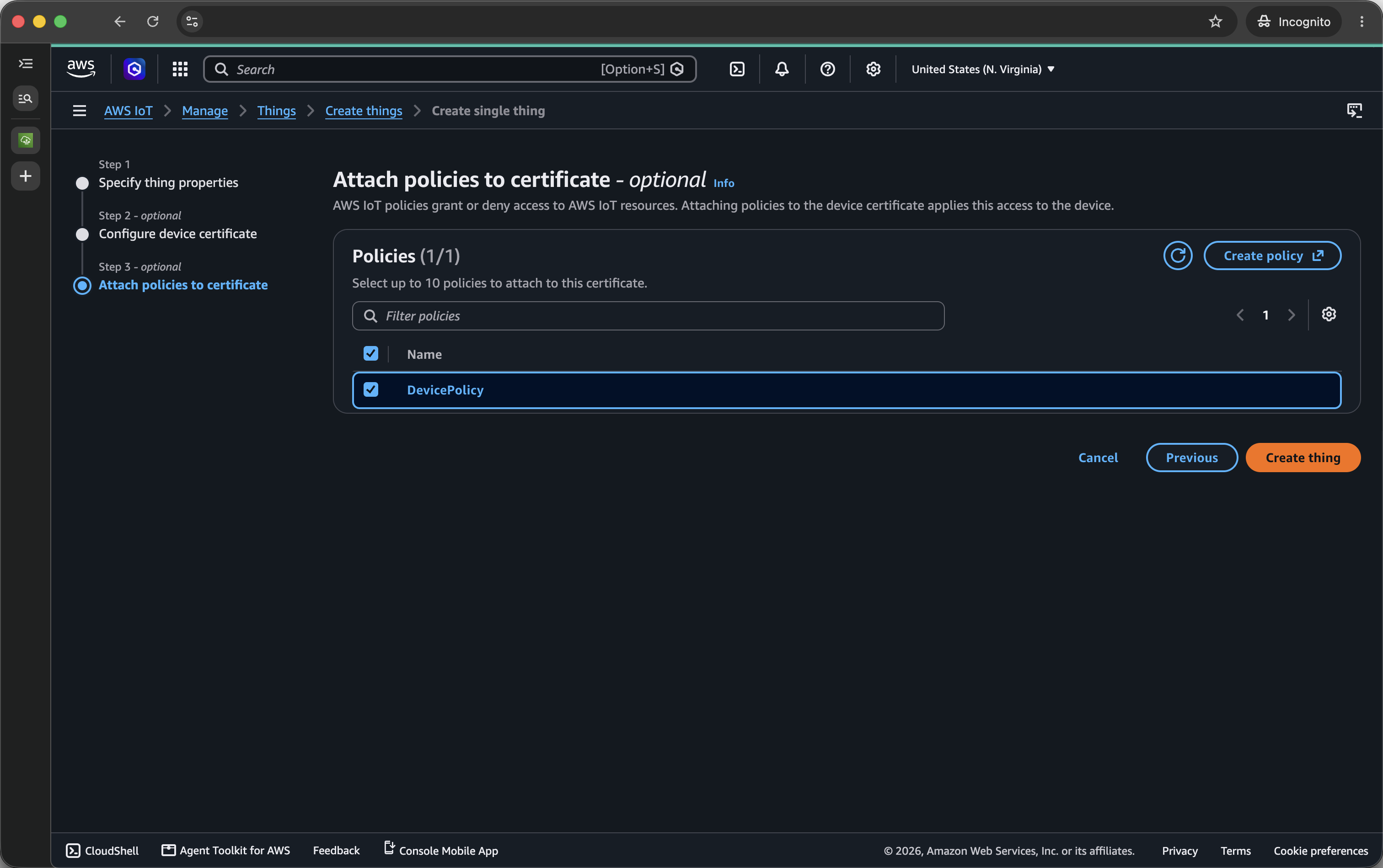 Attach policies to certificates