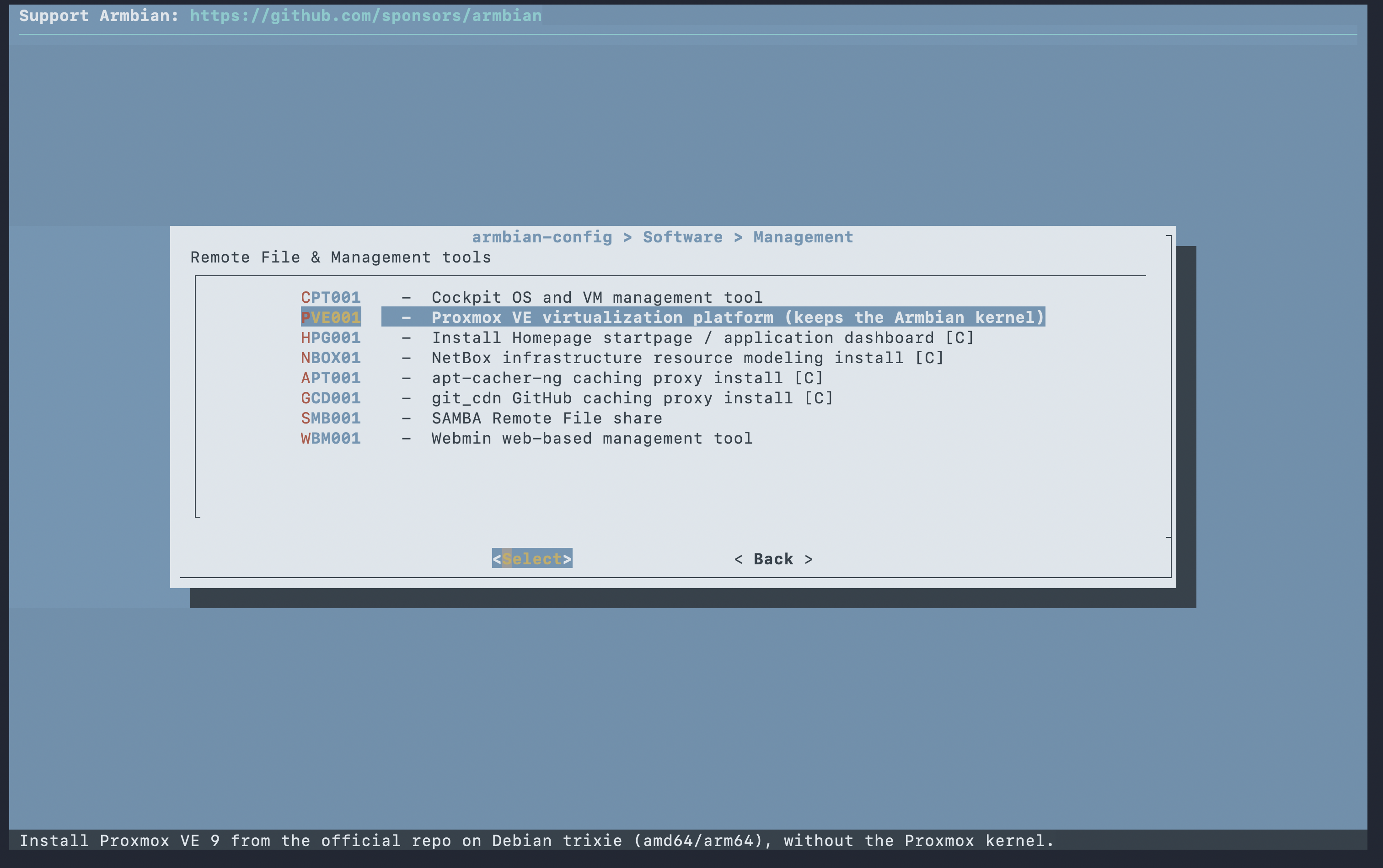 armbian-config > Software > Management