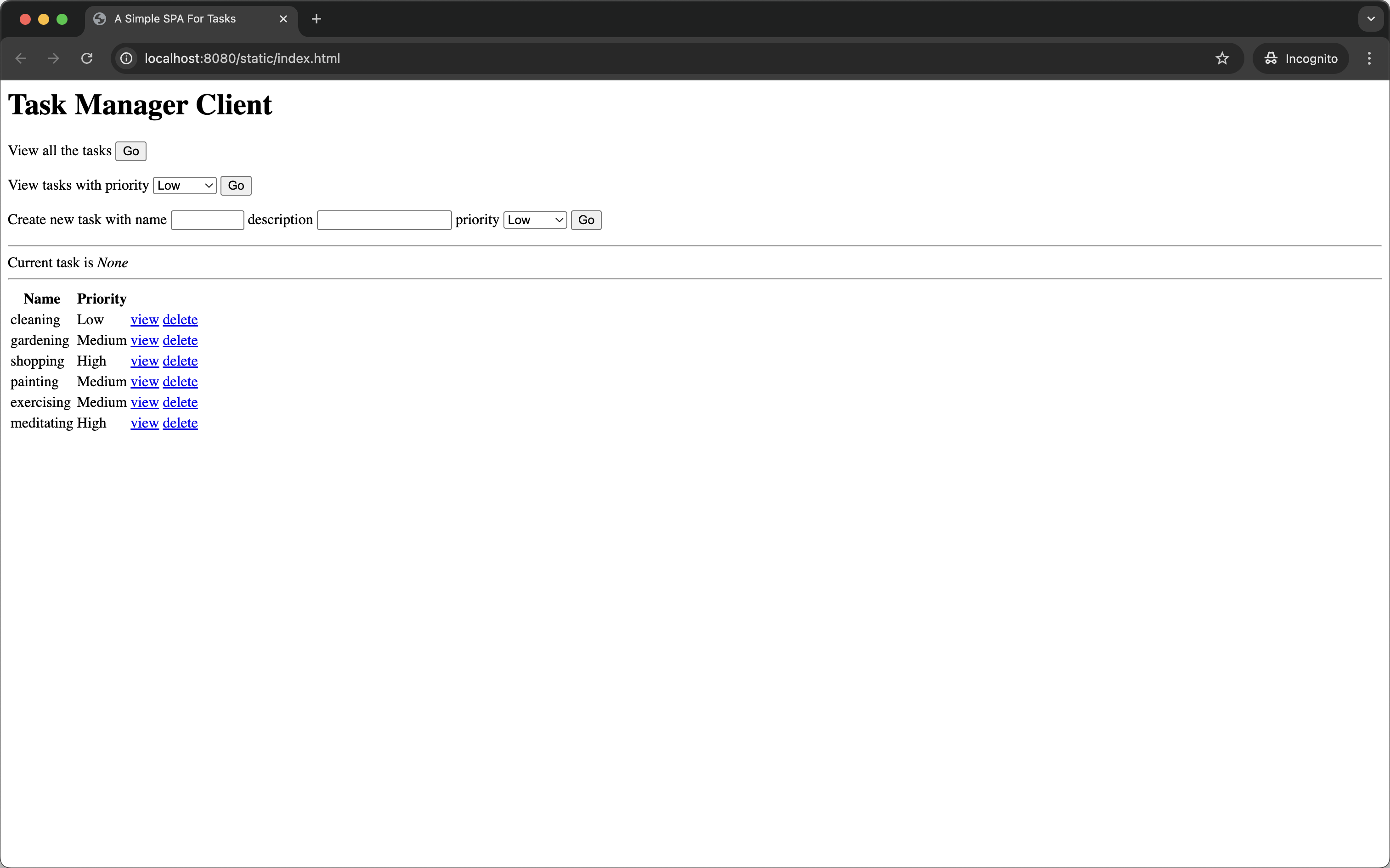 A Simple SPA For Tasks